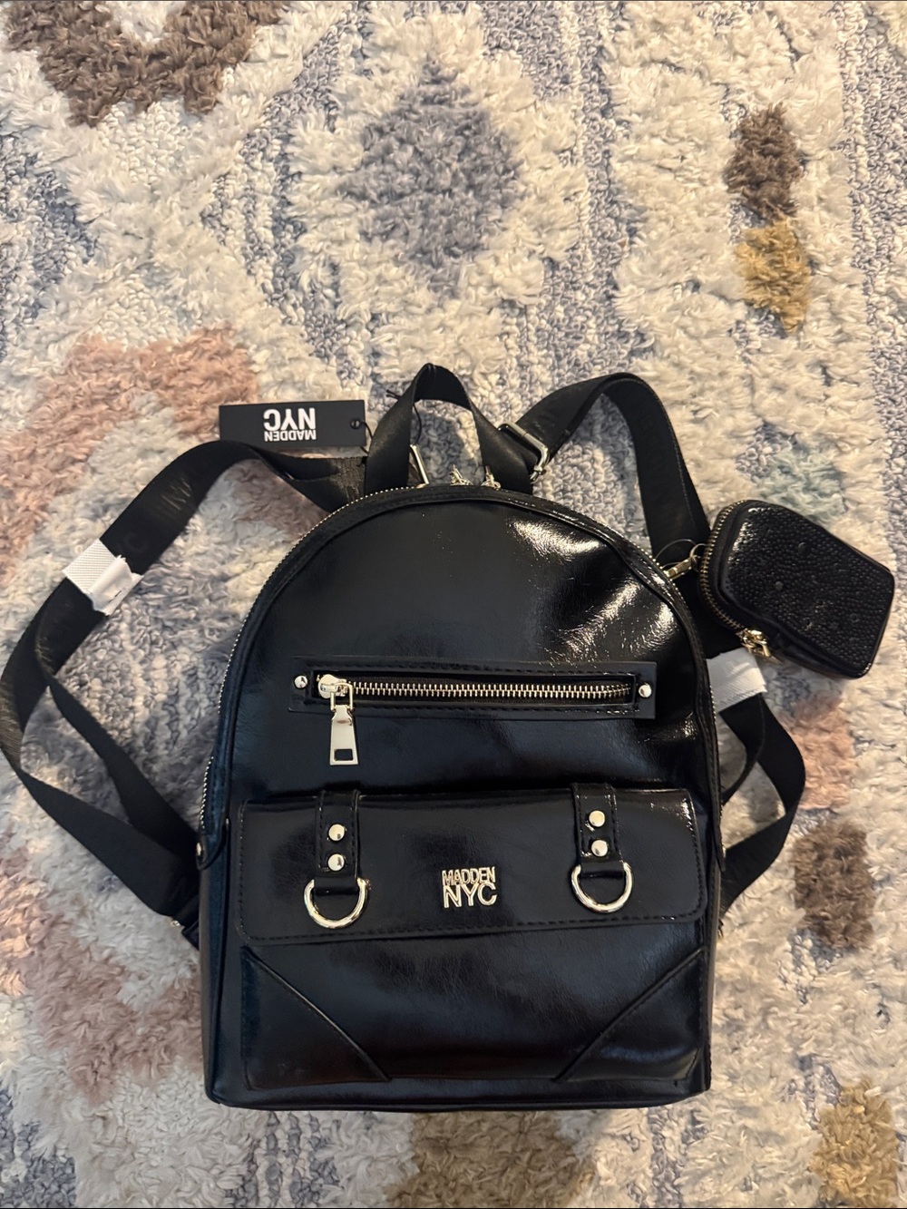 Madden NYC Black Faux Leather Backpack